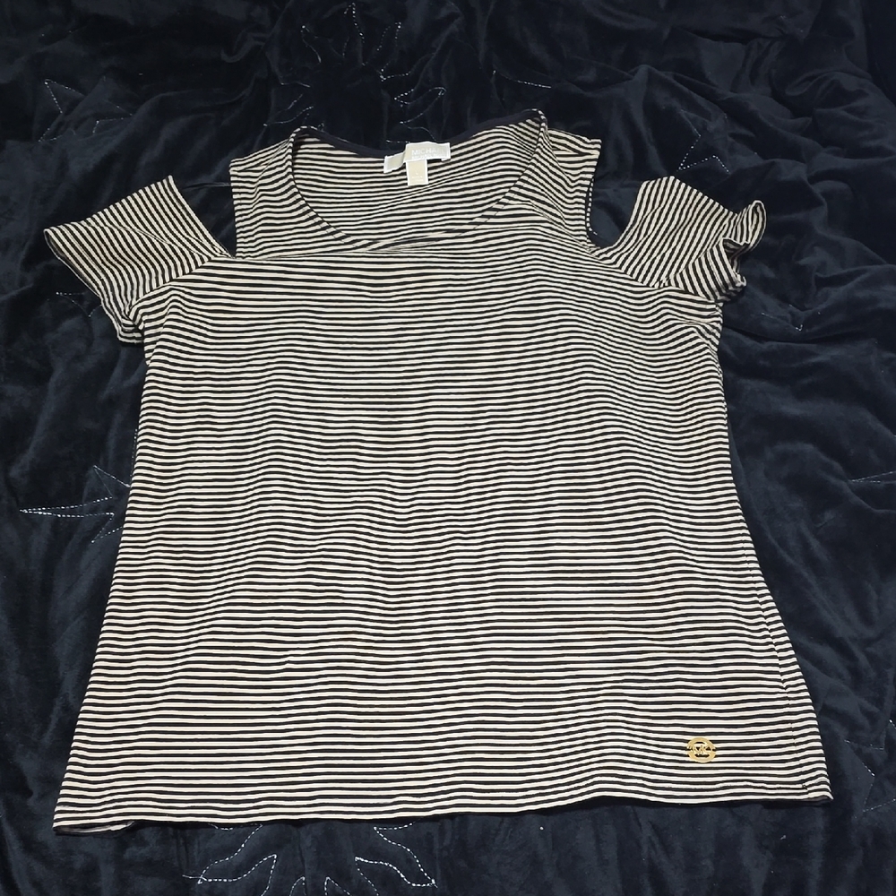 Michael Kors Black and White Striped Top